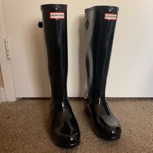 Hunter Tall Gloss Rain Boots Black Sz 8